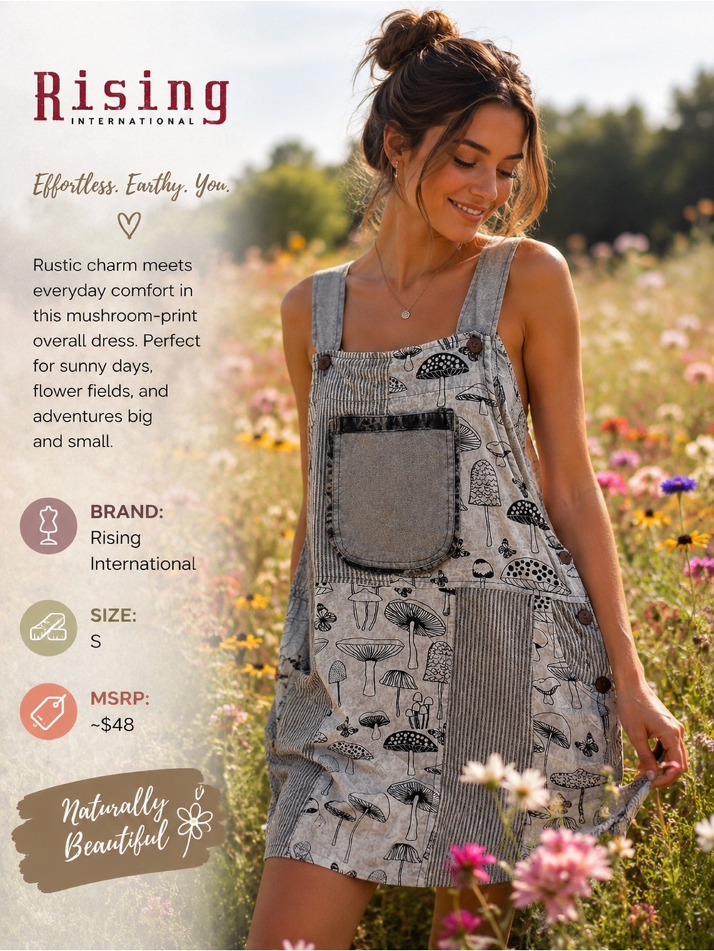 Rising International Gray Mushroom-Print Overall Midi Dress